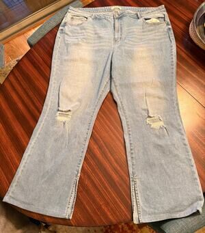 Eloquii Light Wash High-Rise Bootcut Distressed Denim Jeans Stretch Side Vent 22